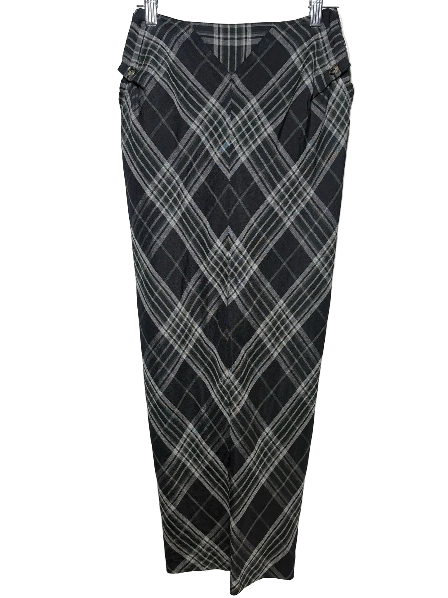 Women Size 4 Roland Mouret Black & Gray Plaid Pre-Owned High-Waist Midi Skirt