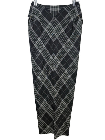Women Size 4 Roland Mouret Black & Gray Plaid Pre-Owned High-Waist Midi Skirt