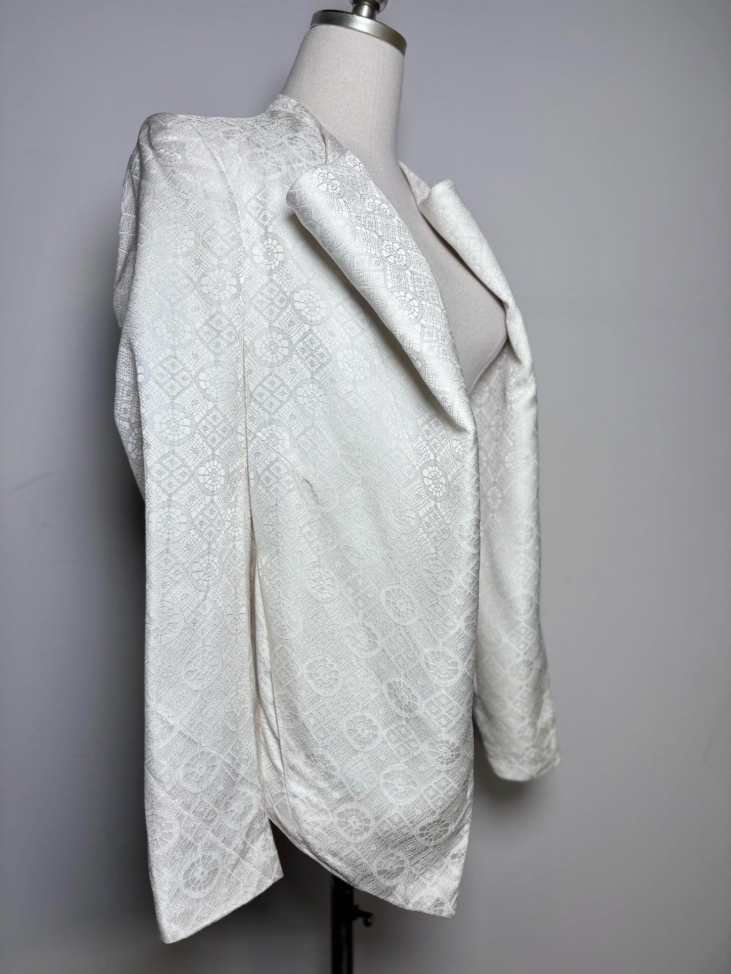 Women Size 6 Helmut Lang Off White Jacquard Asymmetric Hem Jacket