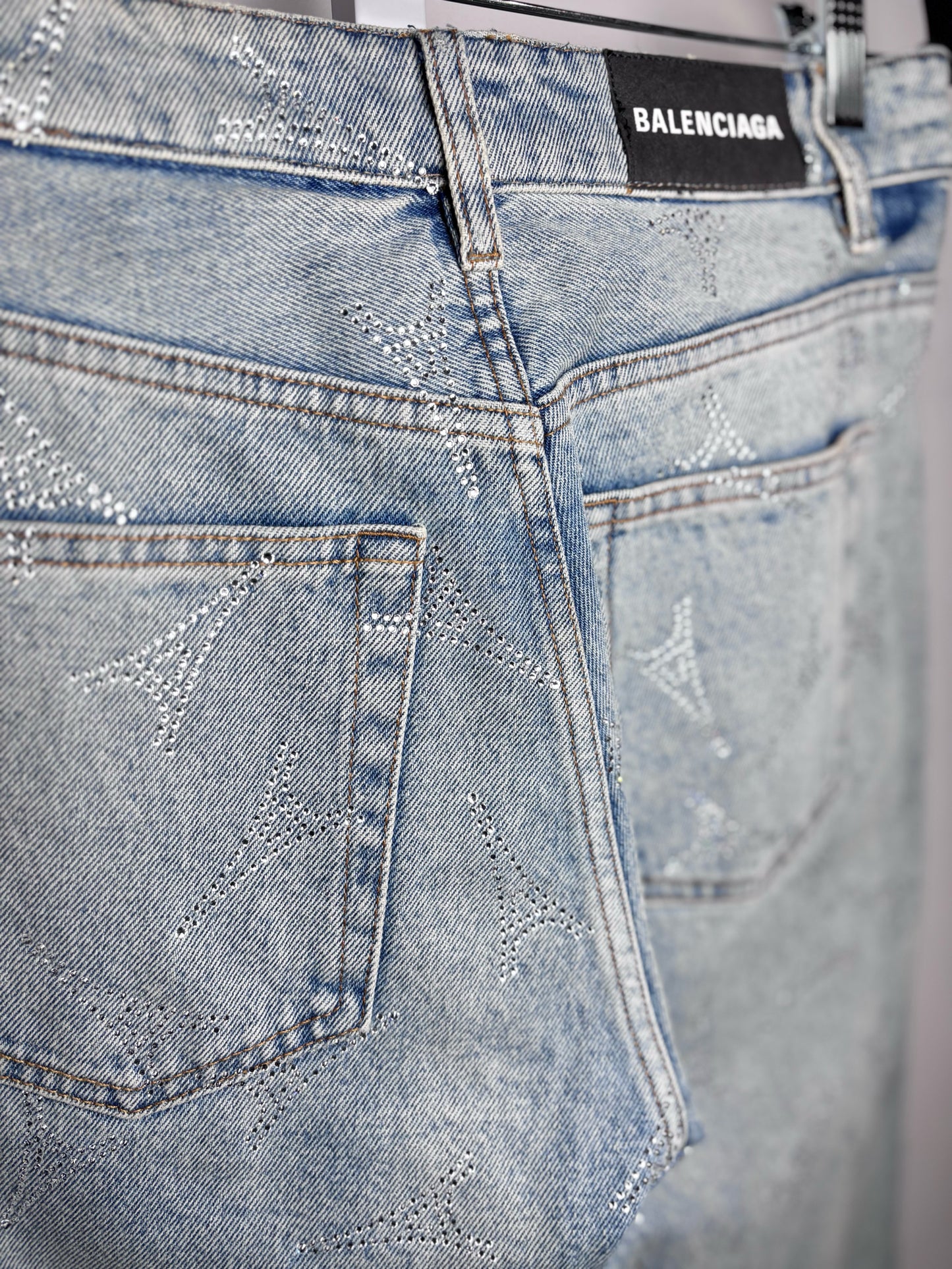 Women Size 27 Balenciaga Denim Crystal  Eiffel Tower Jeans