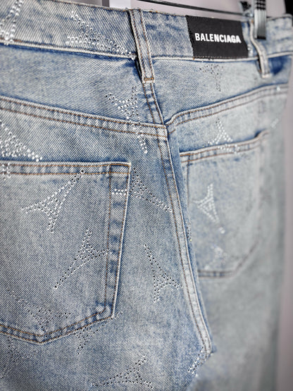 Women Size 27 Balenciaga Denim Crystal  Eiffel Tower Jeans