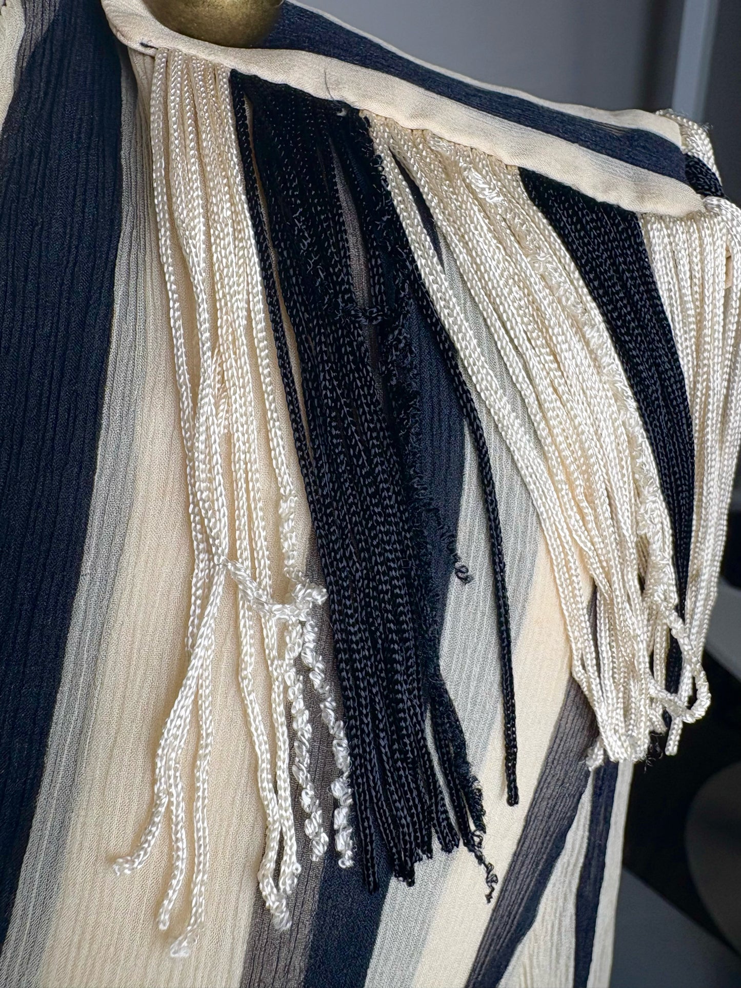 Women Size 8 Monse Bone, Black, Blue Striped 100% Silk Pin-Embellished Blouse