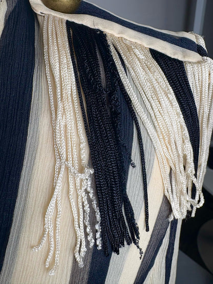 Women Size 8 Monse Bone, Black, Blue Striped 100% Silk Pin-Embellished Blouse