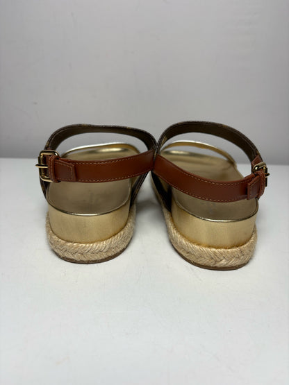 Women's Shoe Size 37 Louis Vuitton Odyssey Gold Brown Leather Authentic Pre-Owned Espadrille Sandals