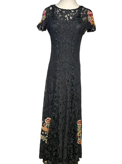 Size XS Johnny Was Black Lace Women's Pre-owned Dress