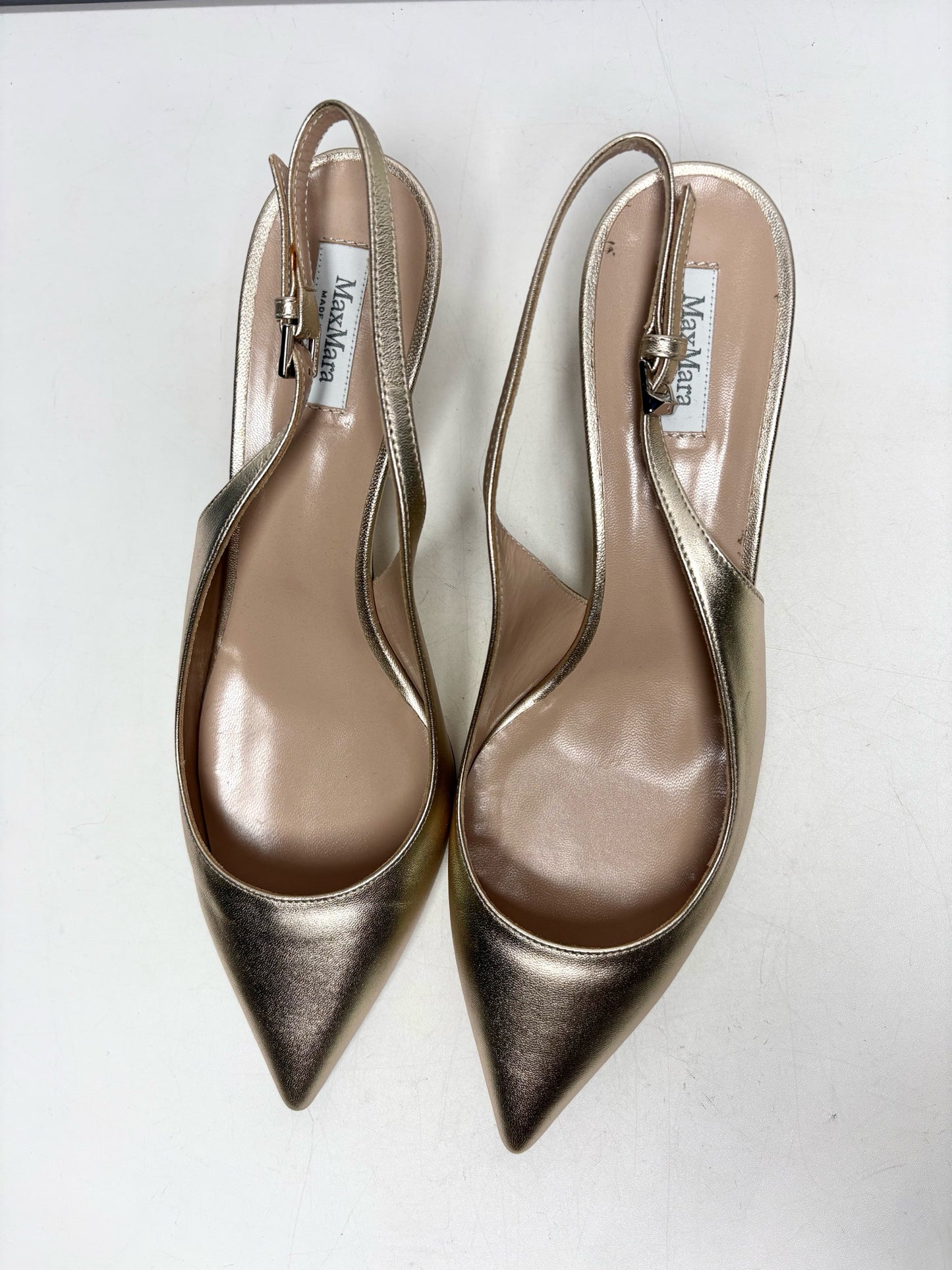 W Shoe Size 39 MaxMara Gold Leather Pre-owned, NWT Slingbacks