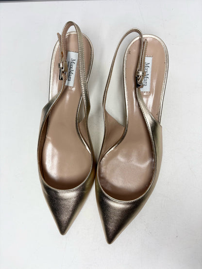 W Shoe Size 39 MaxMara Gold Leather Pre-owned, NWT Slingbacks