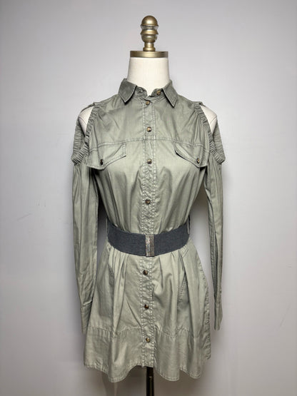 Women's Size XS Brunello Cucinelli Olive Green Pure Cotton Pre-Owned Cold Shoulder Shirt