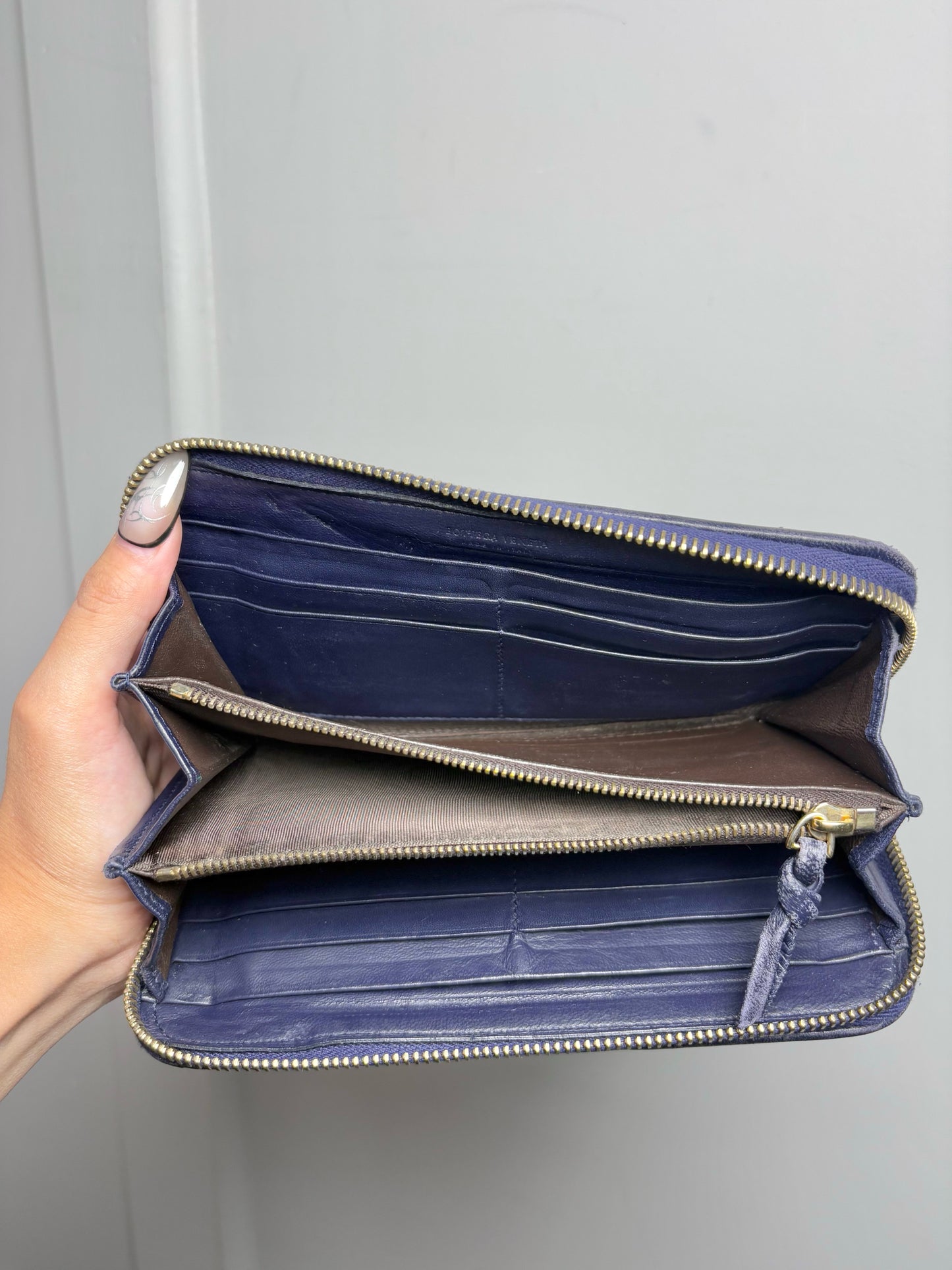 Bottega Veneta Leather Navy Clutch Lambskin Wallet