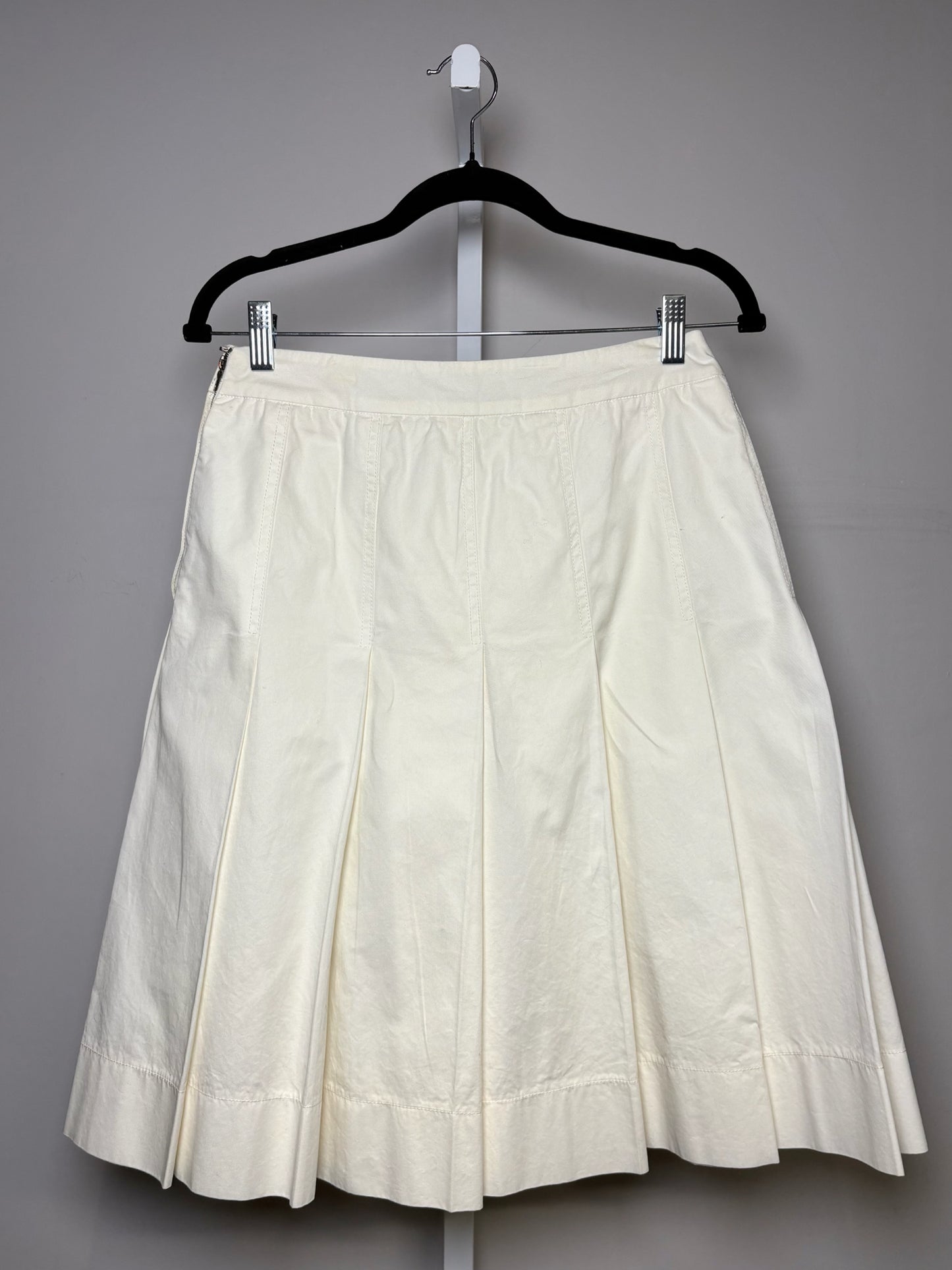Women Size 42 ( 6 US) Prada White Pleated Pure Cotton Pre-owned Skirt
