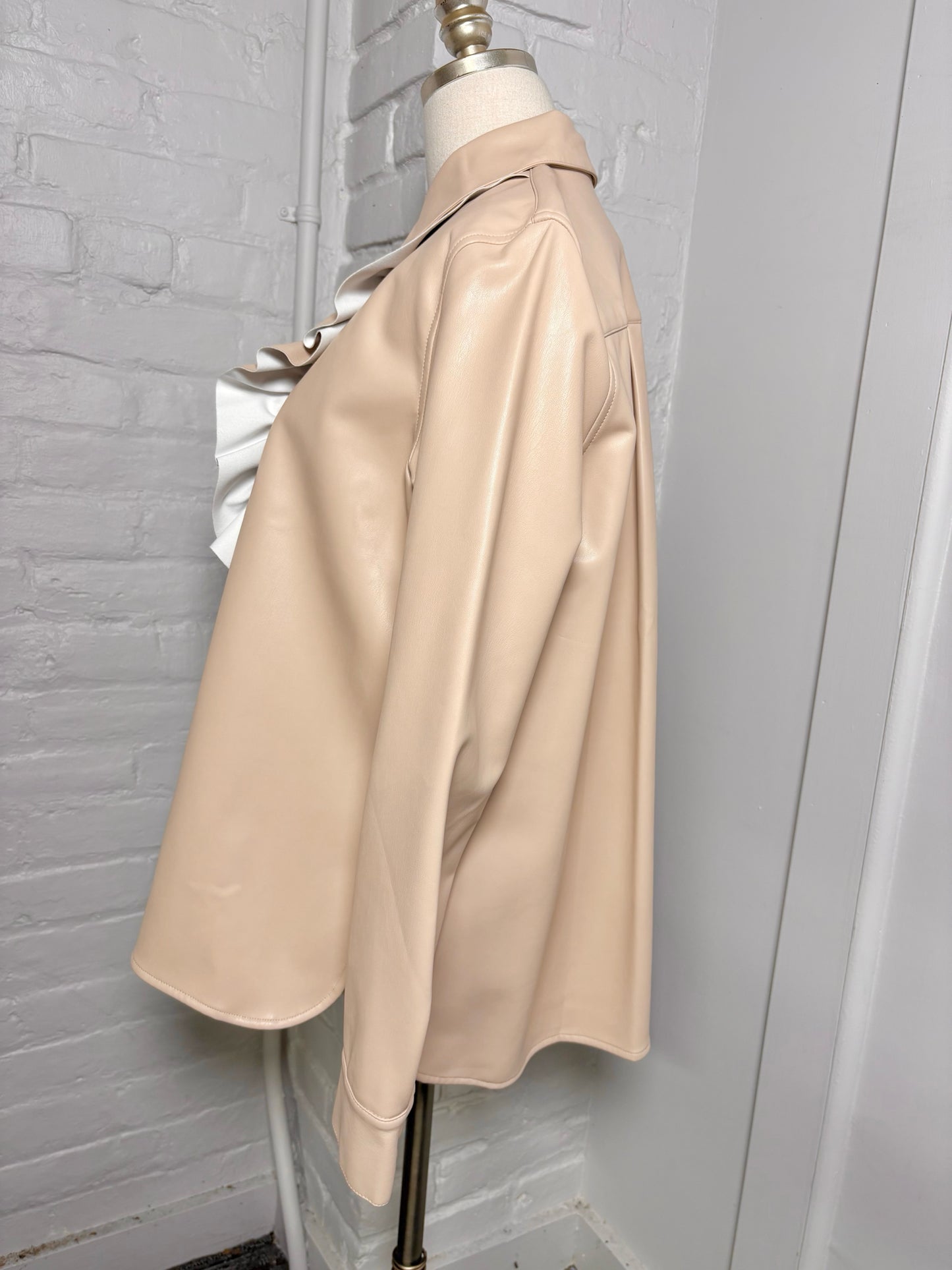 Women Size M Tibi Bone Solid Faux Leather LS Blouse