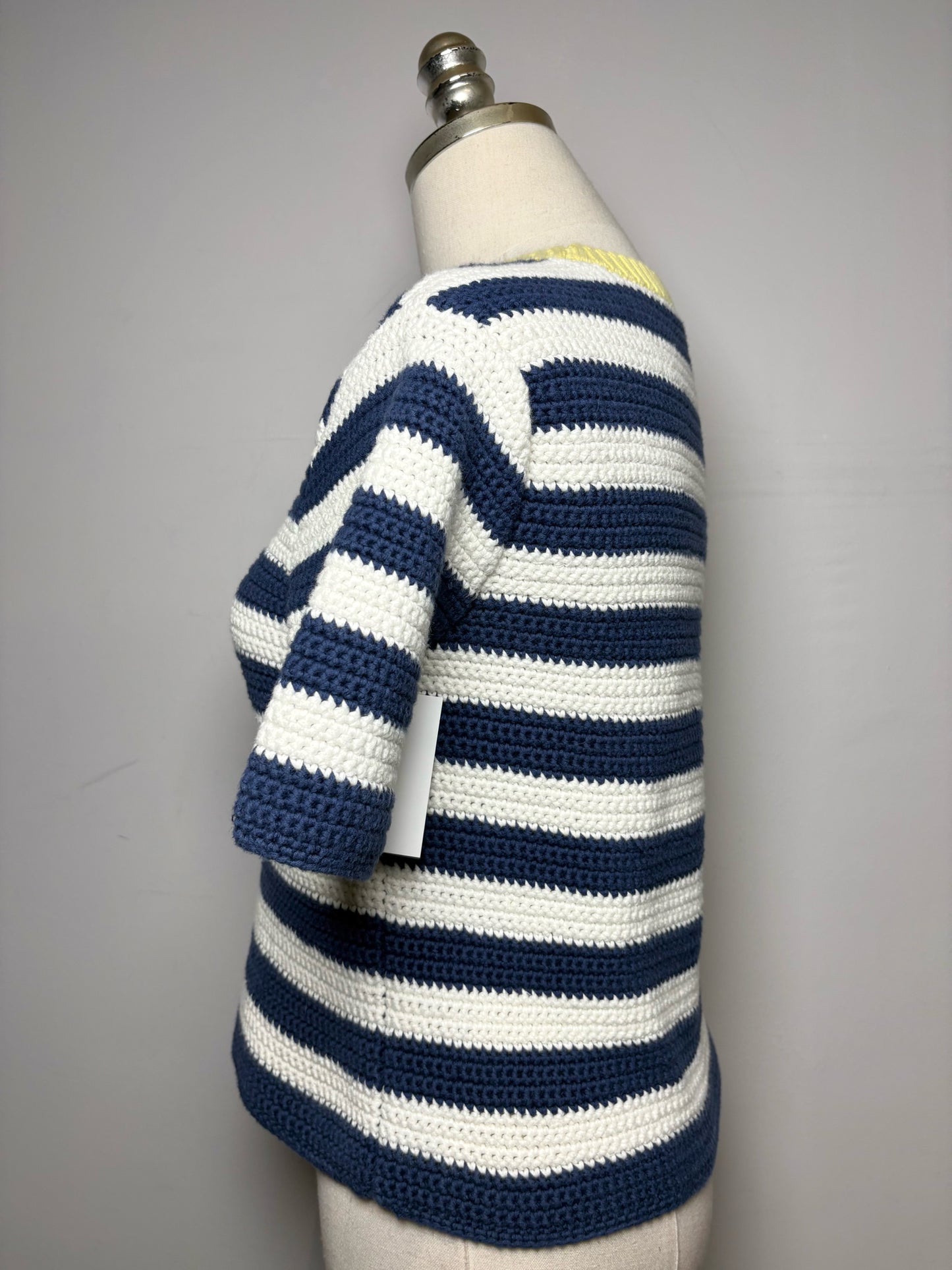 Women Size M Staud Blue, white, yellow Striped Knit Pure Cotton Women's Sweater