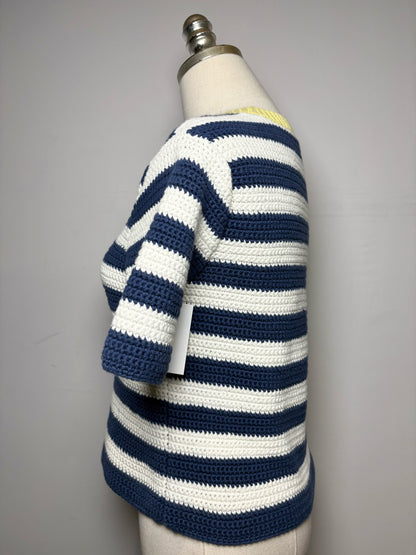 Women Size M Staud Blue, white, yellow Striped Knit Pure Cotton Women's Sweater
