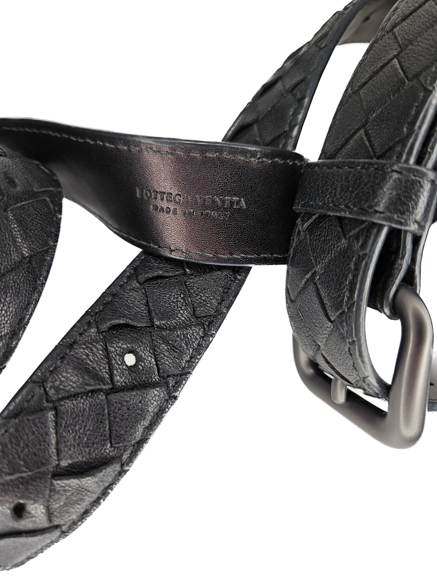 Black Bottega Veneta Leather Belt Intricciato