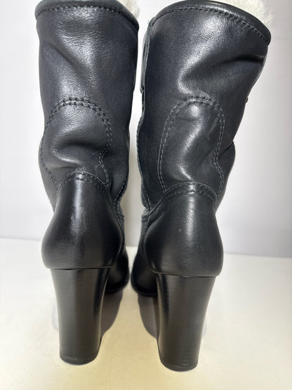 W Shoe Size 37.5 (7 US) Burberry Black Leather Shealring Lined Boots