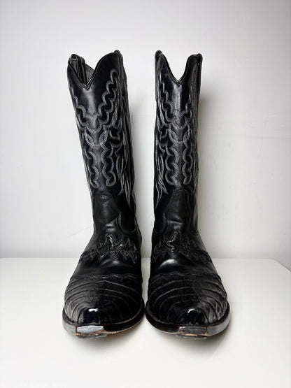 Mens Shoe Size 13 King Exotic Black Cowhide, Ostrich Leather Men's Boots