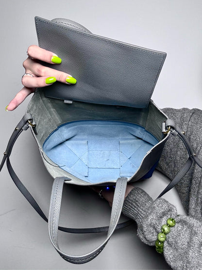 Leather Celine Colorblock Pre-owned Gray & Blue Calf Small Purse