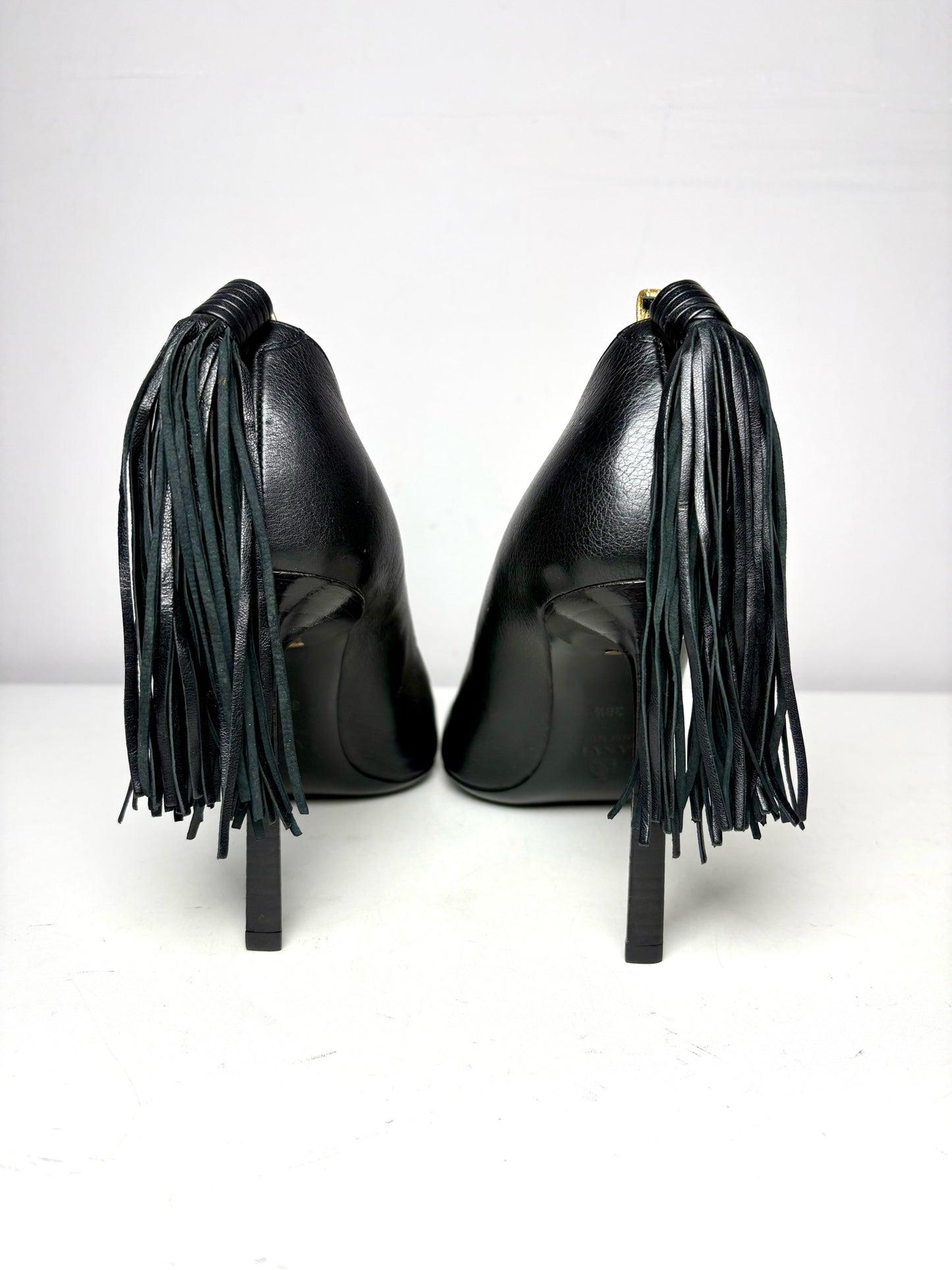 W Shoe Size 38.5 (8.5 US) Lanvin Ankle Tassel Black Leather Pre-owned Heels