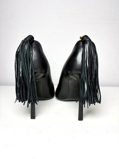 W Shoe Size 38.5 (8.5 US) Lanvin Ankle Tassel Black Leather Pre-owned Heels