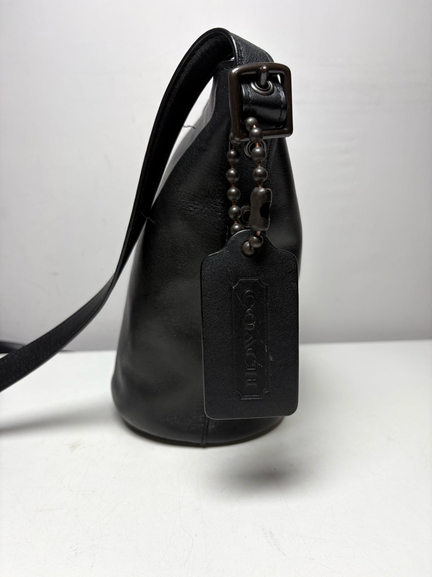 Women's Coach Bleecker Sport Mini Black Leather Vintage Pre-Owned Crossbody Bucket Bag