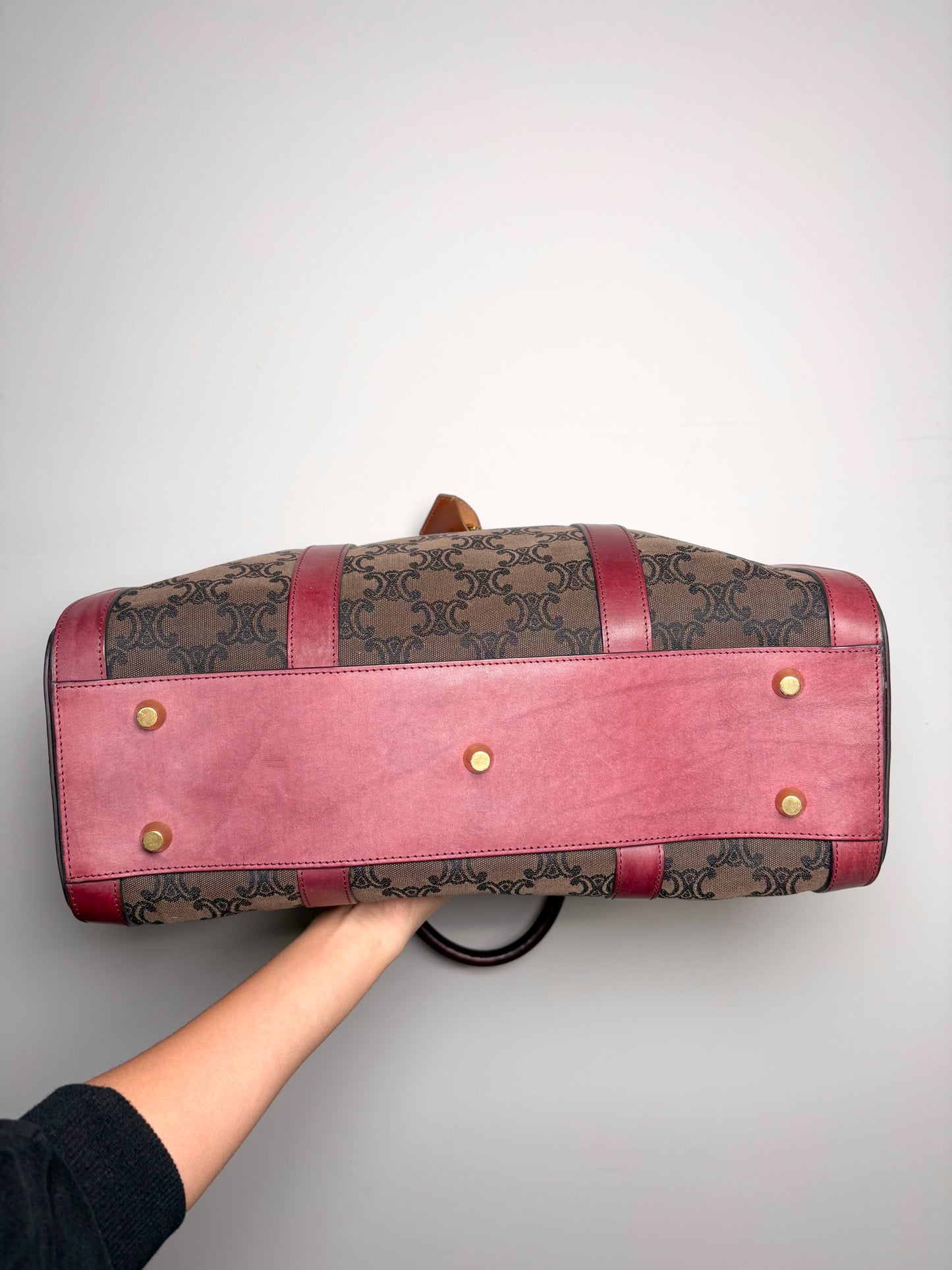Celine Monogram Vintage Canvas, Leather Burgundy Vintage Tote