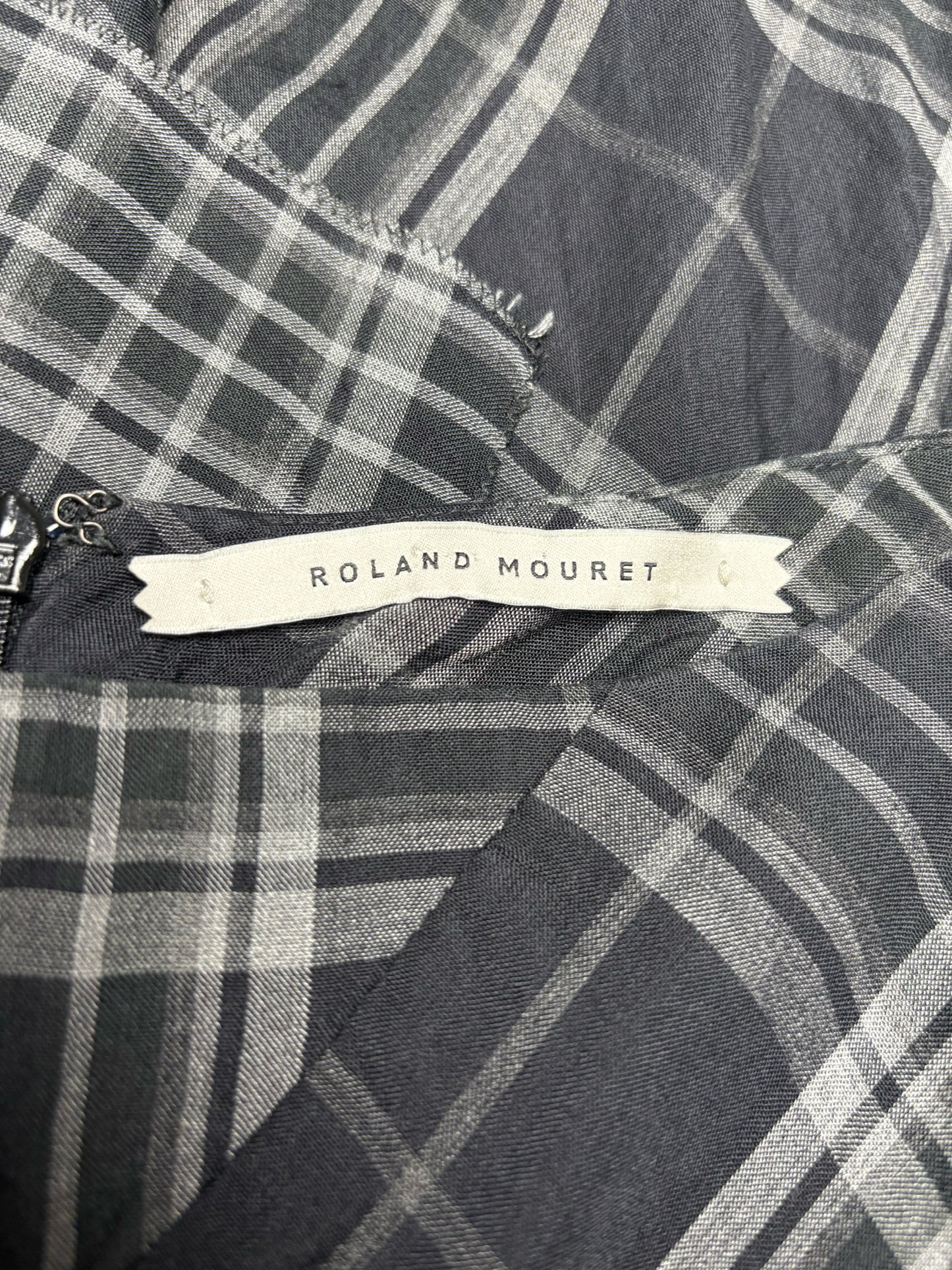Women Size 4 Roland Mouret Black & Gray Plaid Pre-Owned High-Waist Midi Skirt