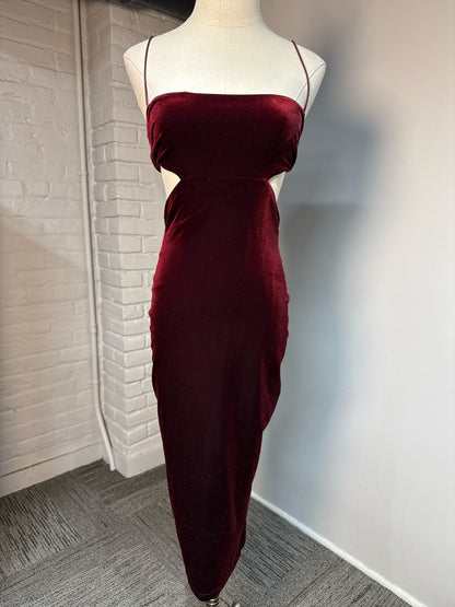 Women Size S Nookie Burgundy Velvet Cocktail Midi Dress