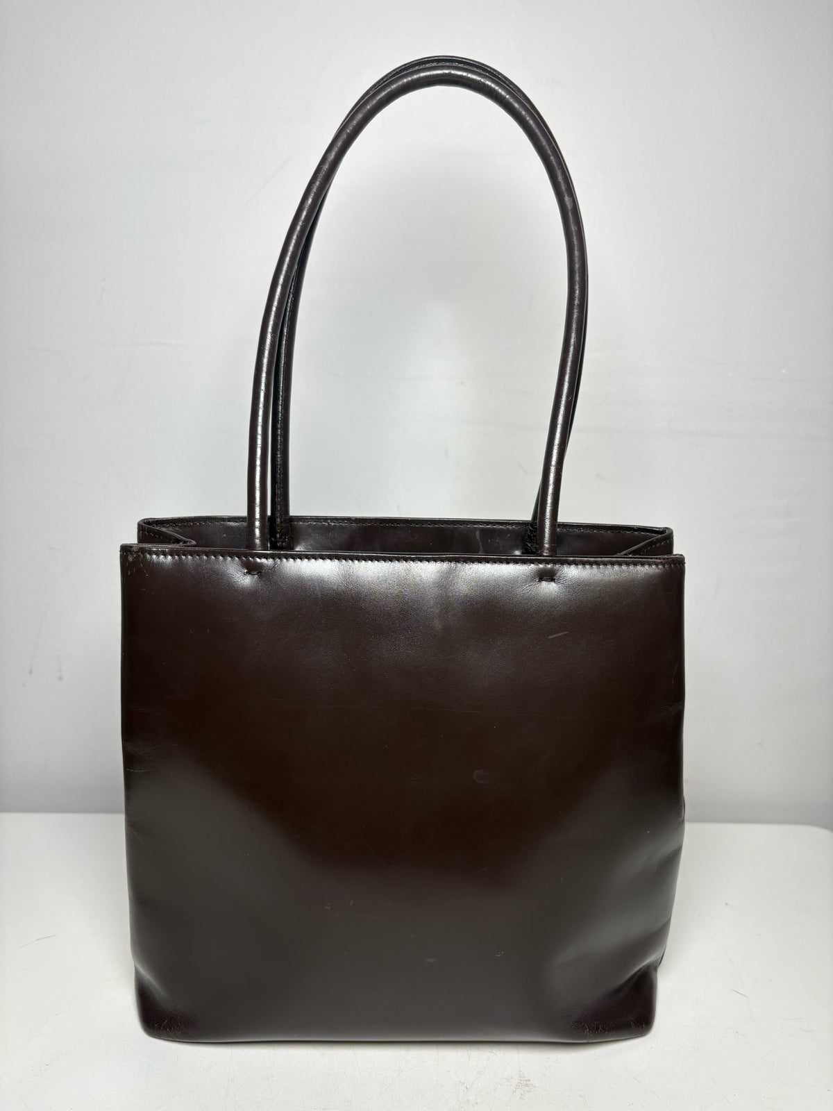 Women's Prada Dark Brown Spazzolato Leather Vintage Rare Authentic Pre-Owned Tote Bag