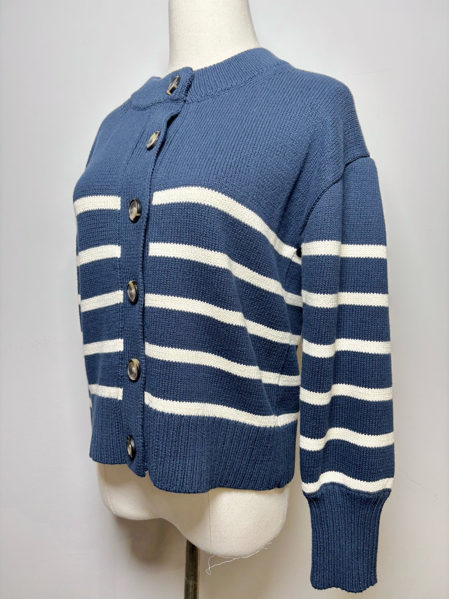 Women Size XS Veronica Beard Blue, White Stripe Cotton Sweater