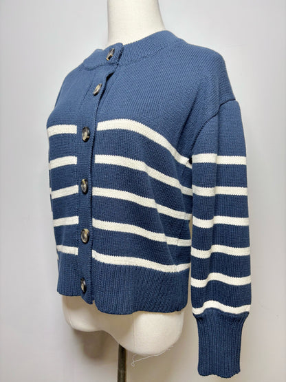 Women Size XS Veronica Beard Blue, White Stripe Cotton Sweater