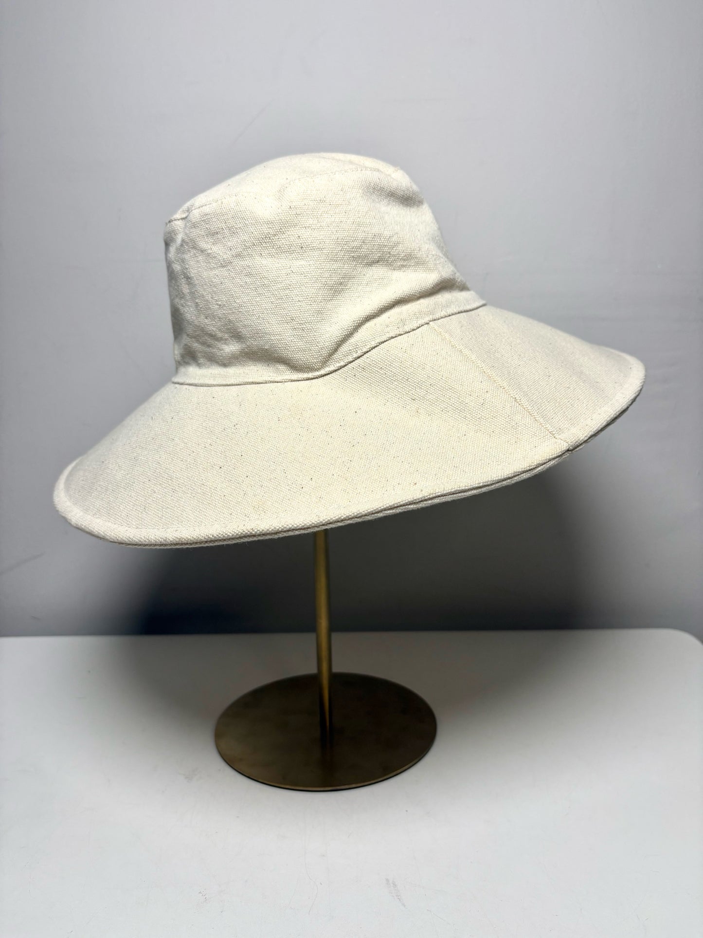 Women Small Jenni Kayne Cream Cotton Pre-Owned Floppy Wide Brim Hat