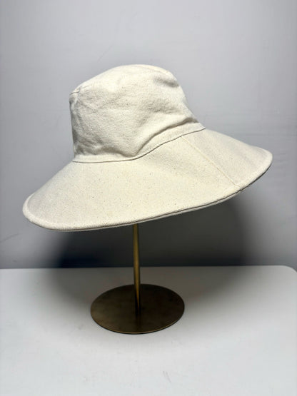 Women Small Jenni Kayne Cream Cotton Pre-Owned Floppy Wide Brim Hat