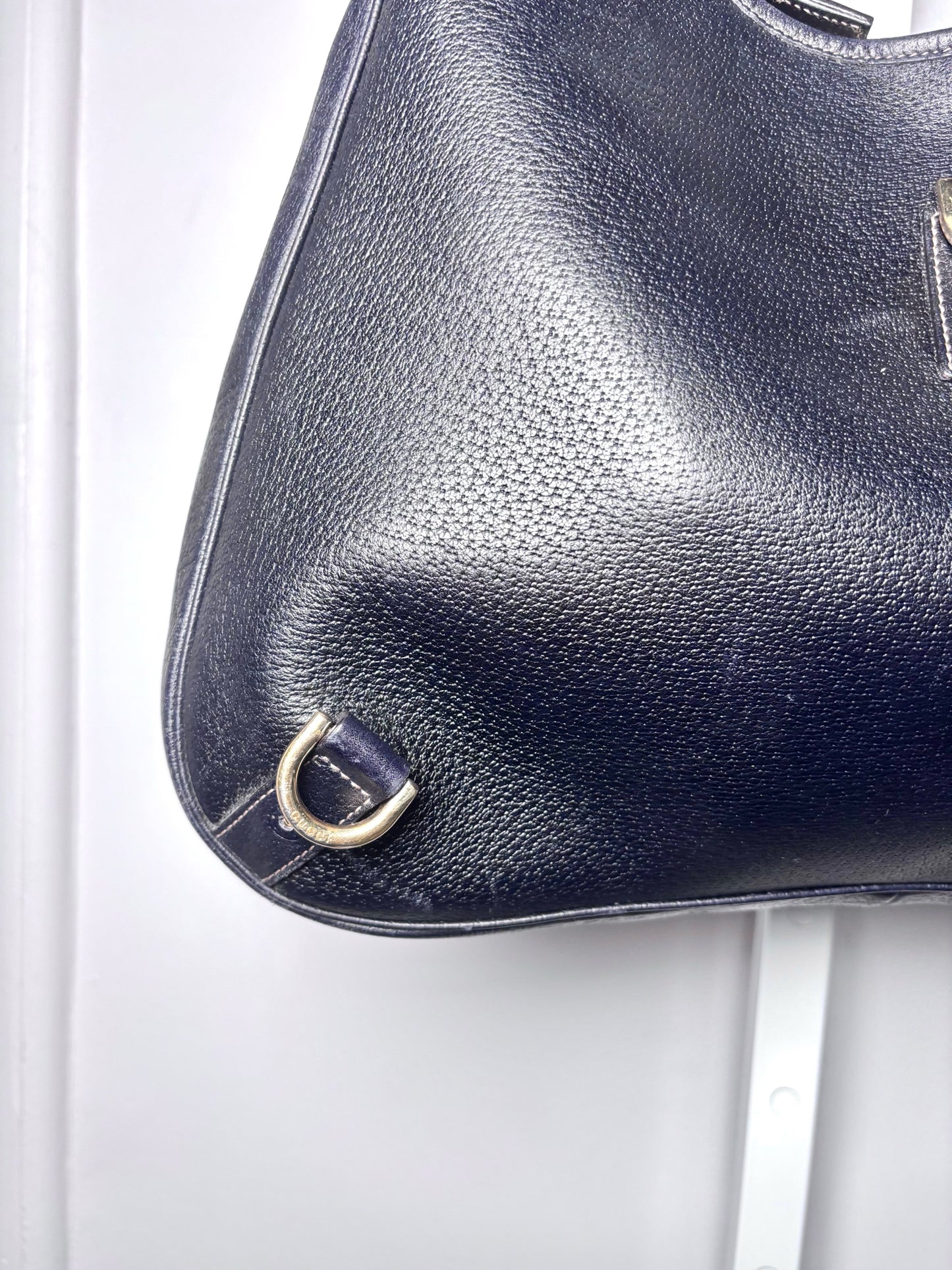 Gucci Abbey Hobo D-ring Vintage Leather Navy Blue Pre-owned Purse