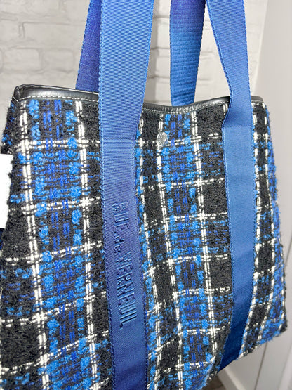 Rue de Verneuil Plaid Wool Pre-owned Blue, Black, Cream Purse