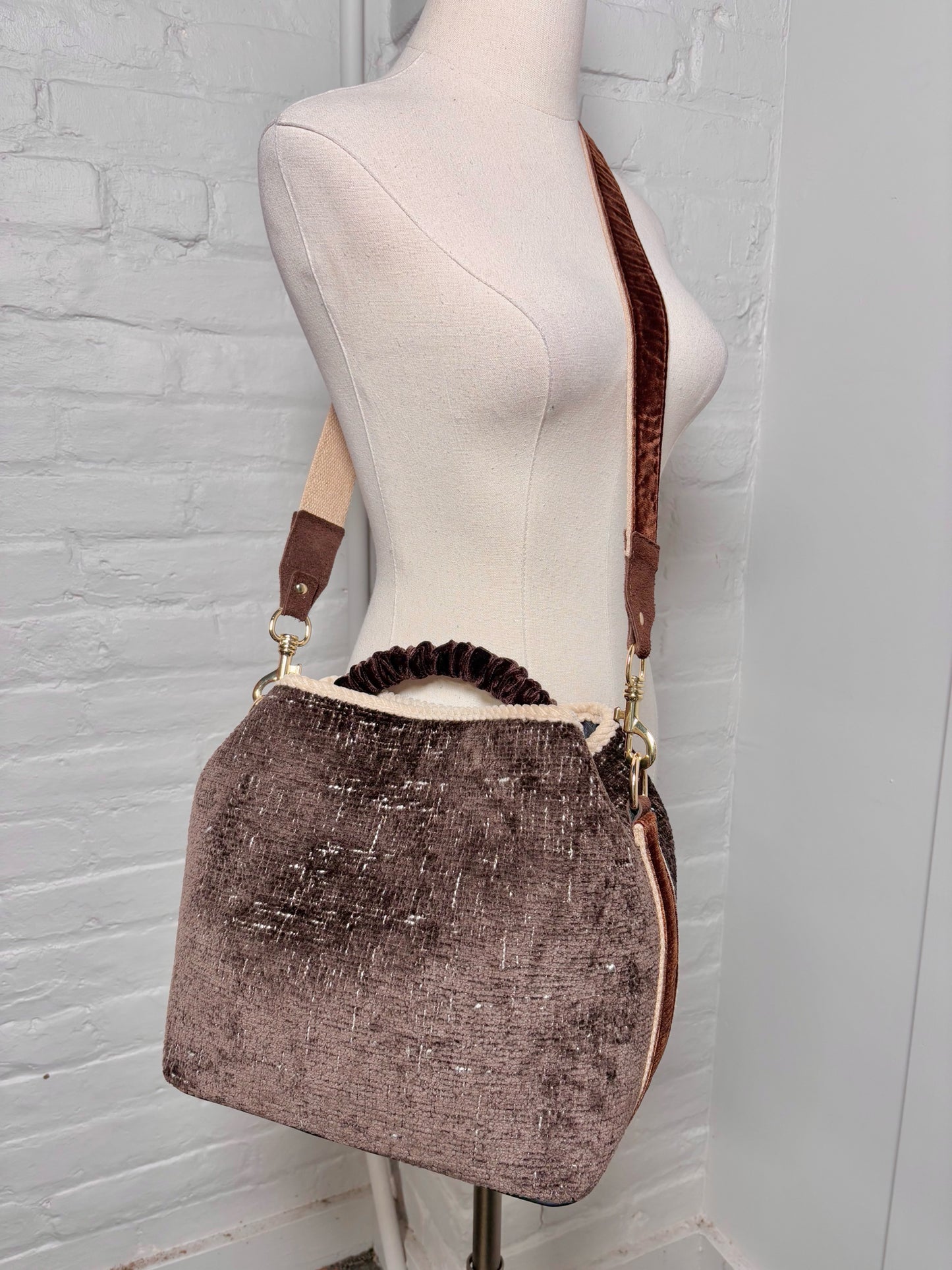 Via Tweed Textile Brown Mailbag Tote Bag