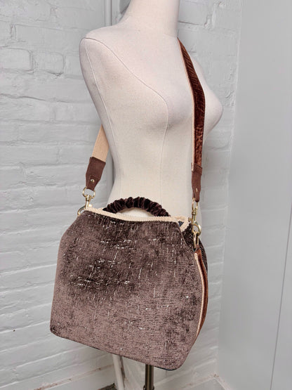 Via Tweed Textile Brown Mailbag Tote Bag