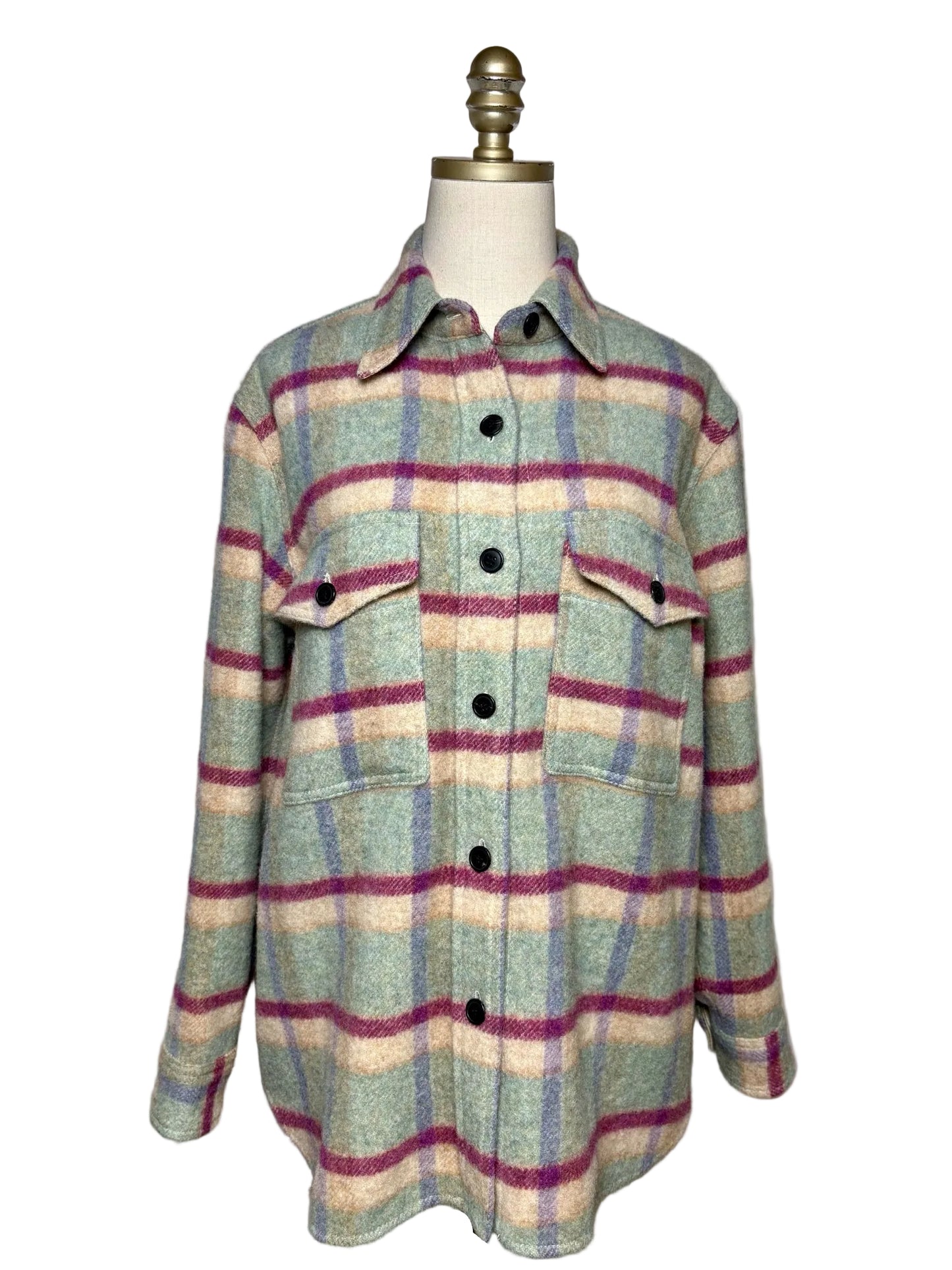 Women Size 38 Etoile Isabel Marant Faxon Mint Purple Plaid Wool Blend Pre-Owned Jacket