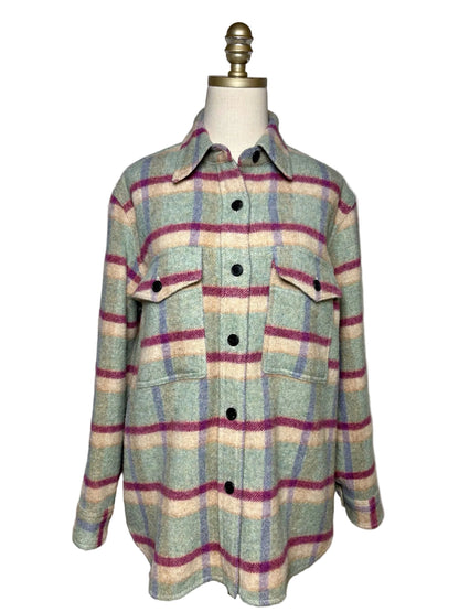 Women Size 38 Etoile Isabel Marant Faxon Mint Purple Plaid Wool Blend Pre-Owned Jacket