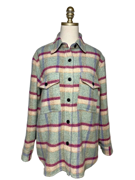 Women Size 38 Etoile Isabel Marant Faxon Mint Purple Plaid Wool Blend Pre-Owned Jacket