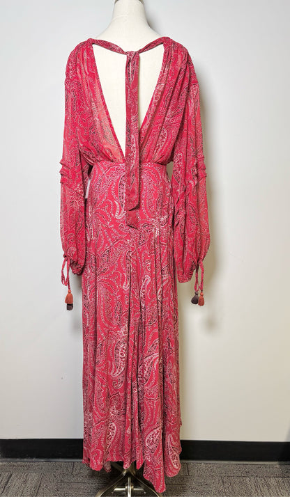 Women Size 4 Free People Red, Black, White Paisley Maxi Mirage Dress