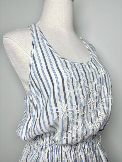 Women Size M LoveShackFancy Blue, white, gray Stripe Cotton Dress