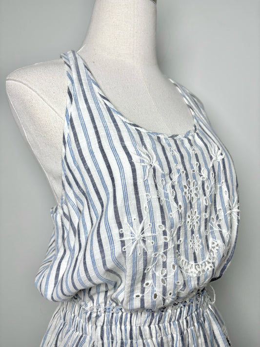 Women Size M LoveShackFancy Blue, white, gray Stripe Cotton Dress