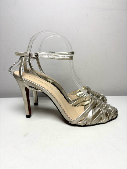 Women's Shoe Size 8 Melanie Dizon Invitto Metallic Silver Woven Leather NWT Pre-Owned Heels