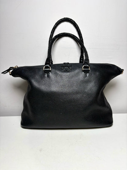 Women's Tory Burch Black Pebble Leather Woven Handle Pre-Owned Shoulder Bag