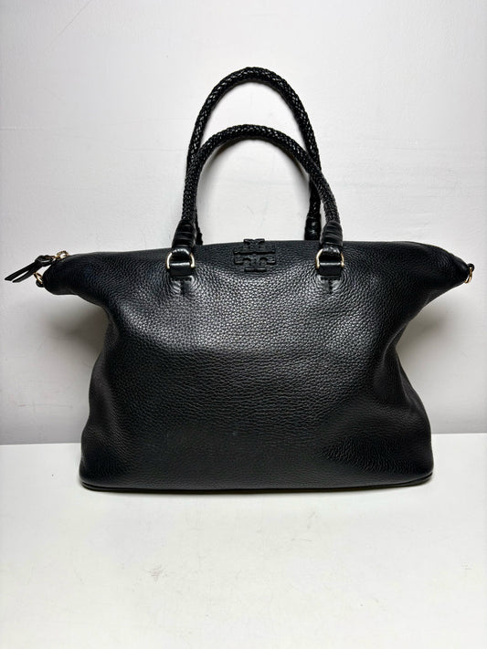 Women's Tory Burch Black Pebble Leather Woven Handle Pre-Owned Shoulder Bag