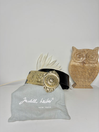 Judith Leiber Leather & Metal One Size Pre-owned Black & Gold Belt