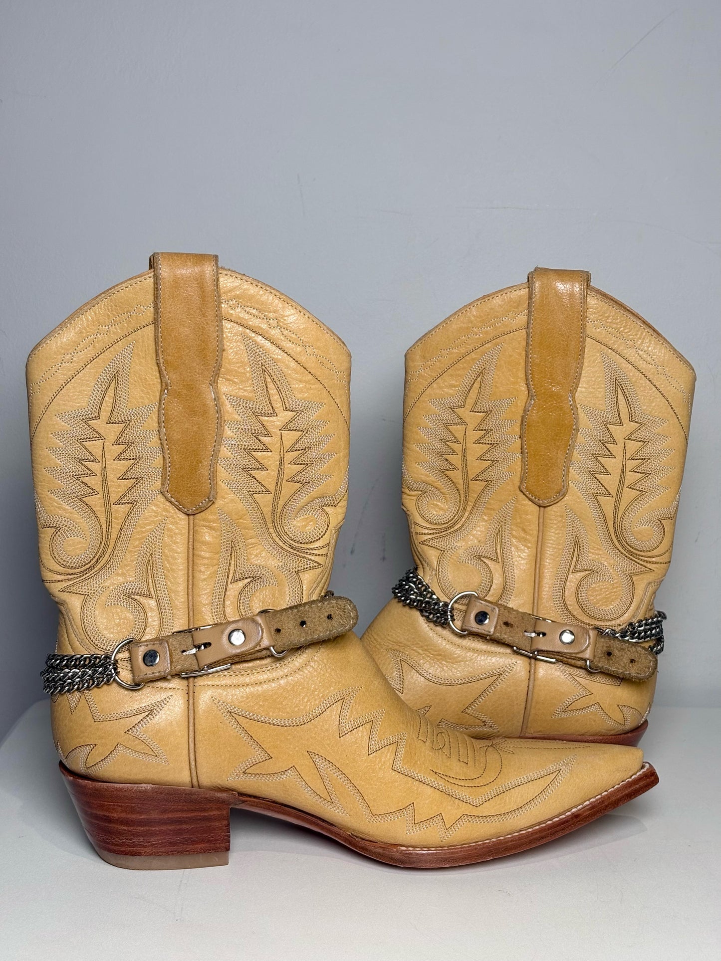 W Shoe Size 8 The Old Gringo Neutrals Leather Ankle Chain Pre-owned Boots