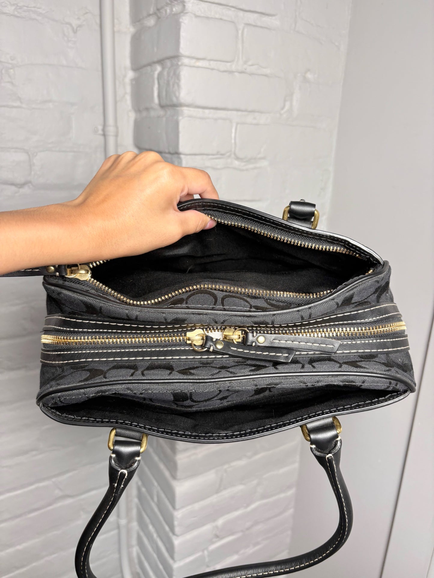 Coach Monogram Canvas, Leather Signature Black Purse