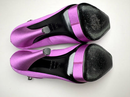 W Shoe Size 37.5 (7.5) Tom Ford Purple Satin Platform Pre-owned Heels