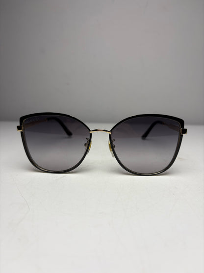 Women's Gucci GG0589SK Black & Gold Metal Pre-Owned Cat-Eye Sunglasses